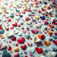 AI generated Love background of many small paper hearts congratulations on Valentine's Day photo