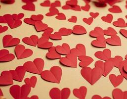 AI generated Love background of many small paper hearts congratulations on Valentine's Day photo