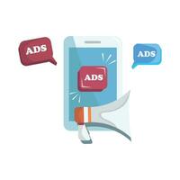 ads in mobile phone with megaphone illustration vector