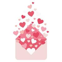 Envelope with hearts flying out of it. Vector graphic in flat cartoon style. Love message on Valentine day, Template illustration for Greeting card. 14th February concept, Romantic Mail.
