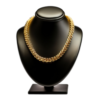 AI generated Gold necklace on a stand isolated. 3d render, Generative Ai png