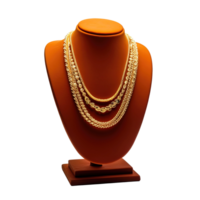 AI generated Gold necklace on a stand isolated. 3d render, Generative Ai png