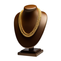 AI generated Gold necklace on a stand isolated. 3d render, Generative Ai png