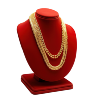 ai gegenereerd goud ketting Aan rood mannequin geïsoleerd. 3d weergave, generatief ai png