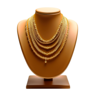 AI generated Gold necklace on a stand isolated. 3d render, Generative Ai png