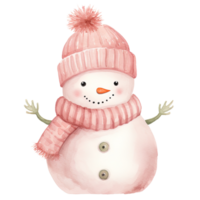 AI generated Adorable Pink Christmas Snowman Clipart in Watercolor Winter Wonderland Delight, Generative Ai png