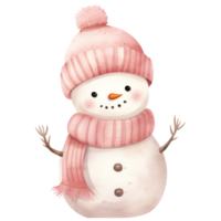 ai généré adorable rose Noël bonhomme de neige clipart dans aquarelle hiver pays des merveilles plaisir, génératif ai png