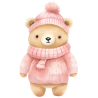 ai gerado Rosa Natal urso, fofa aguarela ilustração para feriado, generativo ai png