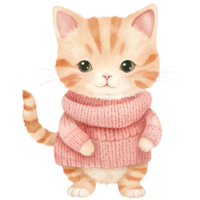 AI generated Cozy Pink Christmas Cat Clipart in Watercolor, Festive Holiday, Generative Ai png