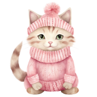 ai generato accogliente rosa Natale gatto clipart nel acquerello, festivo vacanza, generativo ai png