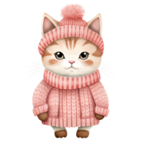 AI generated Cozy Pink Christmas Cat Clipart in Watercolor, Festive Holiday, Generative Ai png