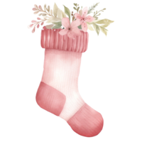 AI generated Pink Christmas Sock Clipart in Watercolor Illustration for Festive,Generative Ai png