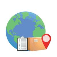 box, task list, location with earth illustration vector