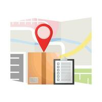 box, location, task list with maps illustration vector