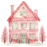 ai gegenereerd knus Kerstmis roze huis clip art in waterverf, generatief ai png