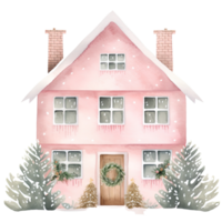 ai gegenereerd knus Kerstmis roze huis clip art in waterverf, generatief ai png