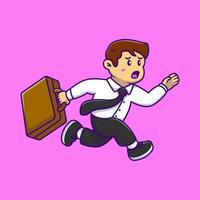 Cute Late Employee Running With Briefcase Cartoon Vector Icons Illustration. Flat Cartoon Concept. Suitable for any creative project.