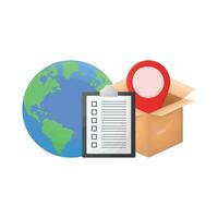 box, task list, location with earth illustration vector