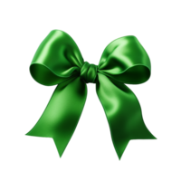 AI generated Green and Golden Bow with Ribbon on transparent background png