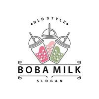 Boba Drink Logo, Milk Tea Cute Boba Pearl Jelly Drink Bubble Vector Simple Minimalist Design