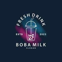 Boba Drink Logo, Milk Tea Cute Boba Pearl Jelly Drink Bubble Vector Simple Minimalist Design