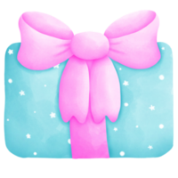 Watercolor blue gift with pink bow illustrations png