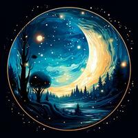 AI generated Moonlit night, beautiful night illustration, night forest - AI generated image photo