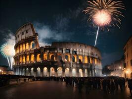 AI generated colosseum at night with firework photo