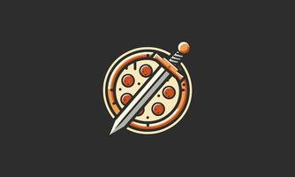 Pizza y espada vector ilustración logo diseño