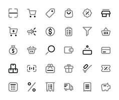 Shopping Icons Set - Duotone Style, Outline Vector Graphics for E-Commerce