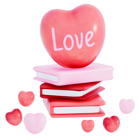 Valentine decoration stack of love-themed books on a transparent background, 3D rendering png