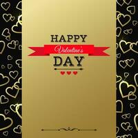 Happy Valentines Day greeting card. Valentine Day layout vector design. Lettering, ribbon, on a gold background with place for text