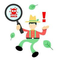farmer man agriculture find hack attack protection system cartoon doodle flat design style vector illustration