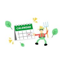 farmer man agriculture and calendar schedule cartoon doodle flat design style vector illustration