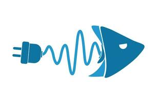 azul pescado eléctrico cable logo concepto diseño vector ilustración