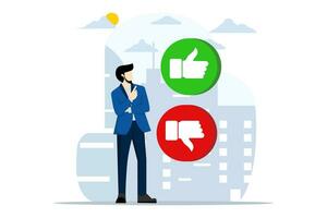 Like or dislike concept, Social satisfaction poll, Business character giving like or dislike option, Customer feedback, Client sign cartoon character, Flat vector illustration on white background.