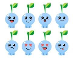 Set of cute cartoon colorful blueberry with different emotions. Funny emotions character collection for kids. Fantasy characters. Vector illustrations, cartoon flat style