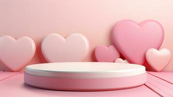 AI generated Charming soft pink hearts ai generated pedestal podium mockup photo