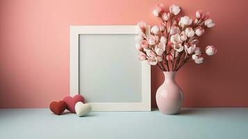 AI generated Magnolia blossoming vase ai generated frame mock up photo