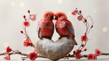 AI generated Small red parrots partners valentine ai generated background image photo