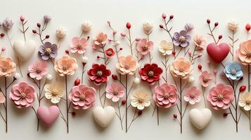 AI generated Lovely paper flowers hearts ai generated background image photo