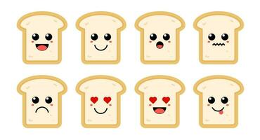 Set of cute cartoon colorful bread with different emotions. Funny emotions character collection for kids. Fantasy characters. Vector illustrations, cartoon flat style