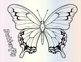 Cute Butterfly Coloring Page Drawing For Kids vector