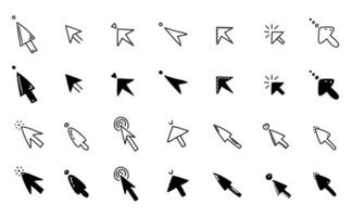 Doodle click icon set. Hand drawn mouse cursor button. Digital arrow pointer for website, computer application. Vector illustration