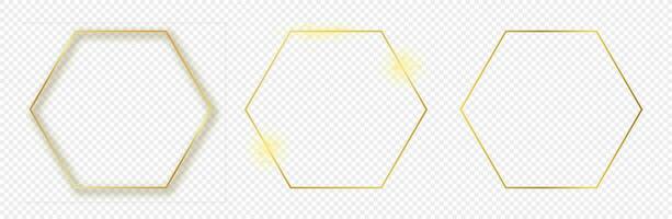 Gold glowing hexagon frame vector