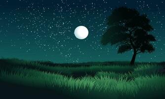 Amazing night landscape with moon and stars vector