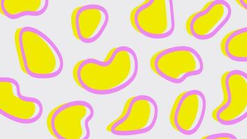 Abstract doodle yellow shapes with pink outline on beige background. Hand drawn minimalist art pattern. Trendy design with liquid shapes and figures vector