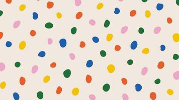 Colorful polka dot abstract pattern on beige background. Contemporary childish doodle design. Vector circle confetti backdrop. Fun simple festive banner template