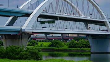 A timelapse of traffic jam at the downtown street and highway telephoto shot panning video