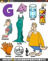 Letter G set with cartoon objects and characters vector